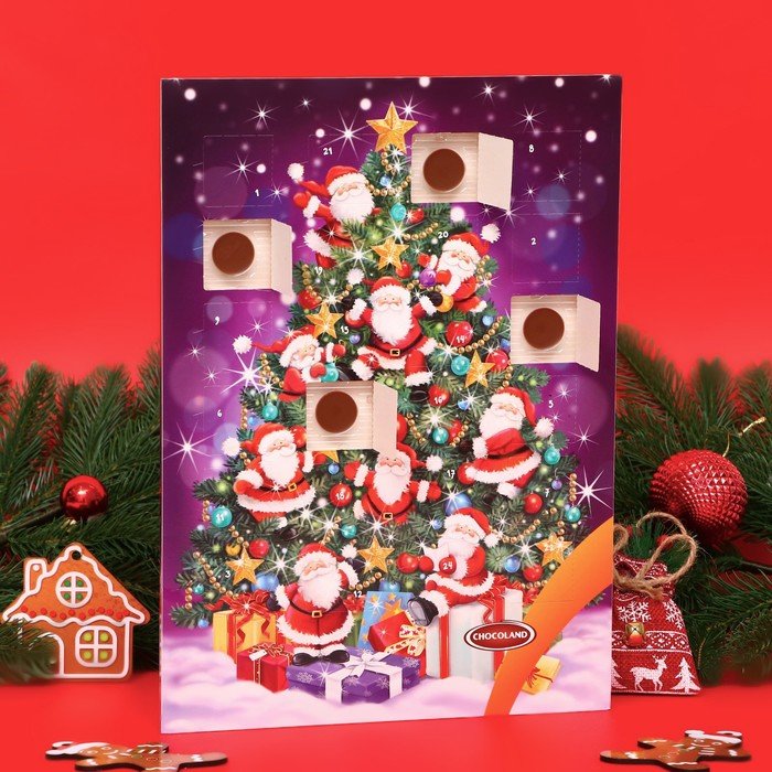 Адвент календарь с мини плитками из молочного шоколада "Санта на ёлке", 50 г