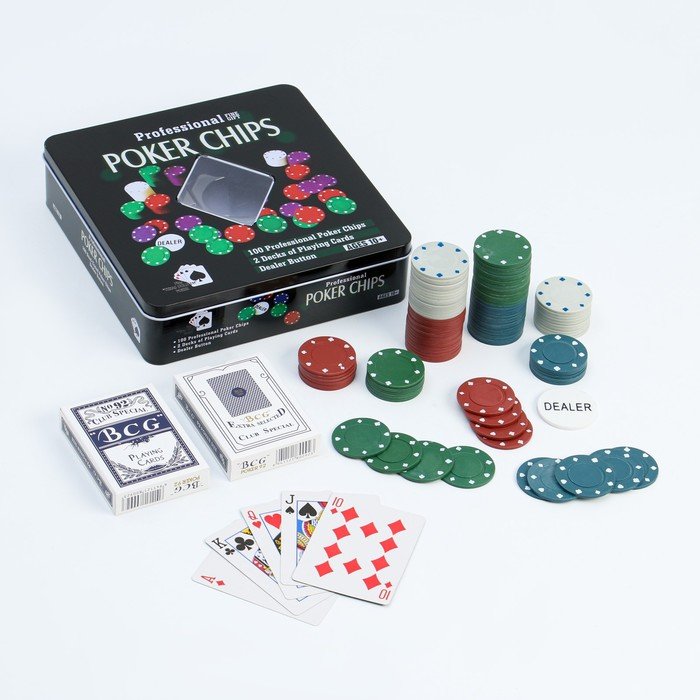 Покер, набор для игры (карты 2 колоды, фишки 100 шт.), без номинала 20 х 20 см