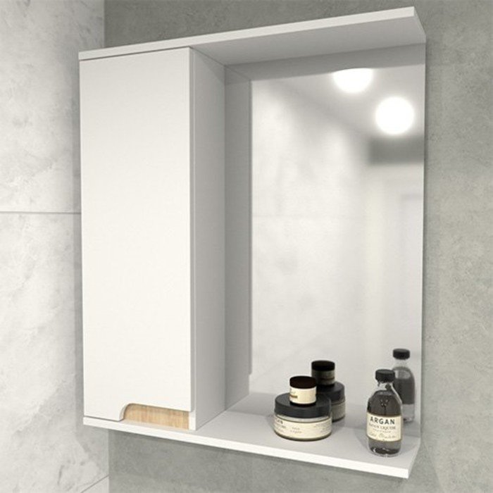 Шкаф-зеркало Леон 60, левый, цвет сонома, 15 х 60 х 70