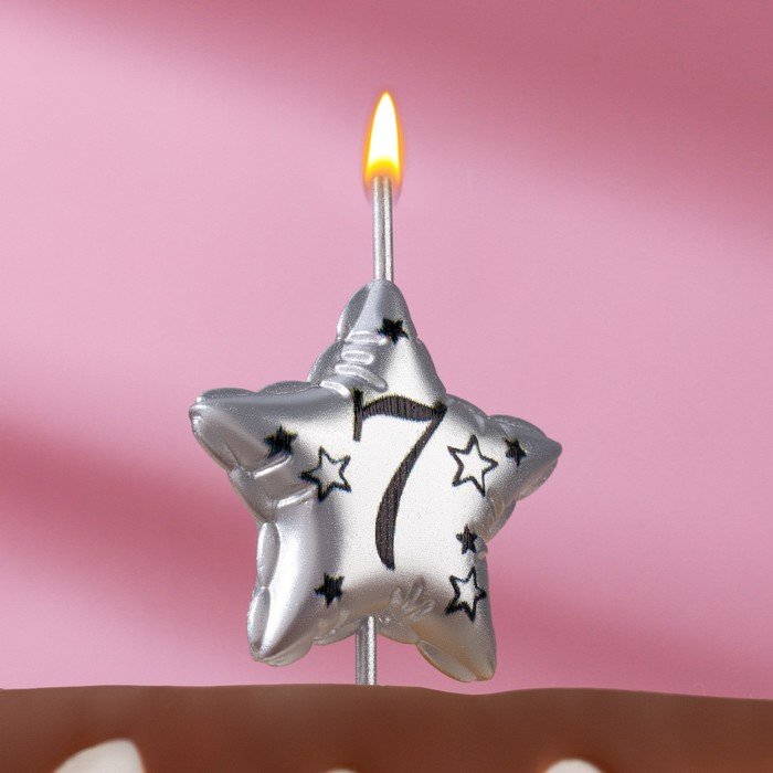 Свеча в торт на шпажке "Воздушная звездочка", цифра 7, 3,5 см, серебро